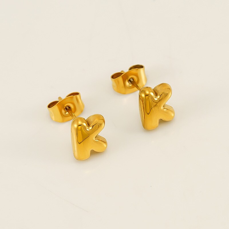 Gold color / 1 Pair Simple Series Elegant Letter K Titanium Steel 18K Gold Plated Women's Stud Earrings Picture11